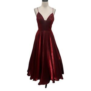 Sherri Hill Women's V-neck Spaghetti Strap Maxi Gown Wine Size 0